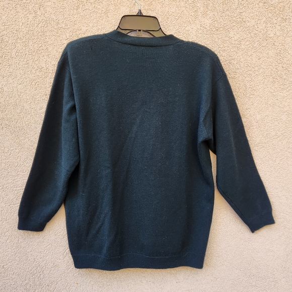 CHARTER CLUB PETITE Women's Cardigan Medium Green Wool Grama Sweater Vintage - Picture 5 of 9